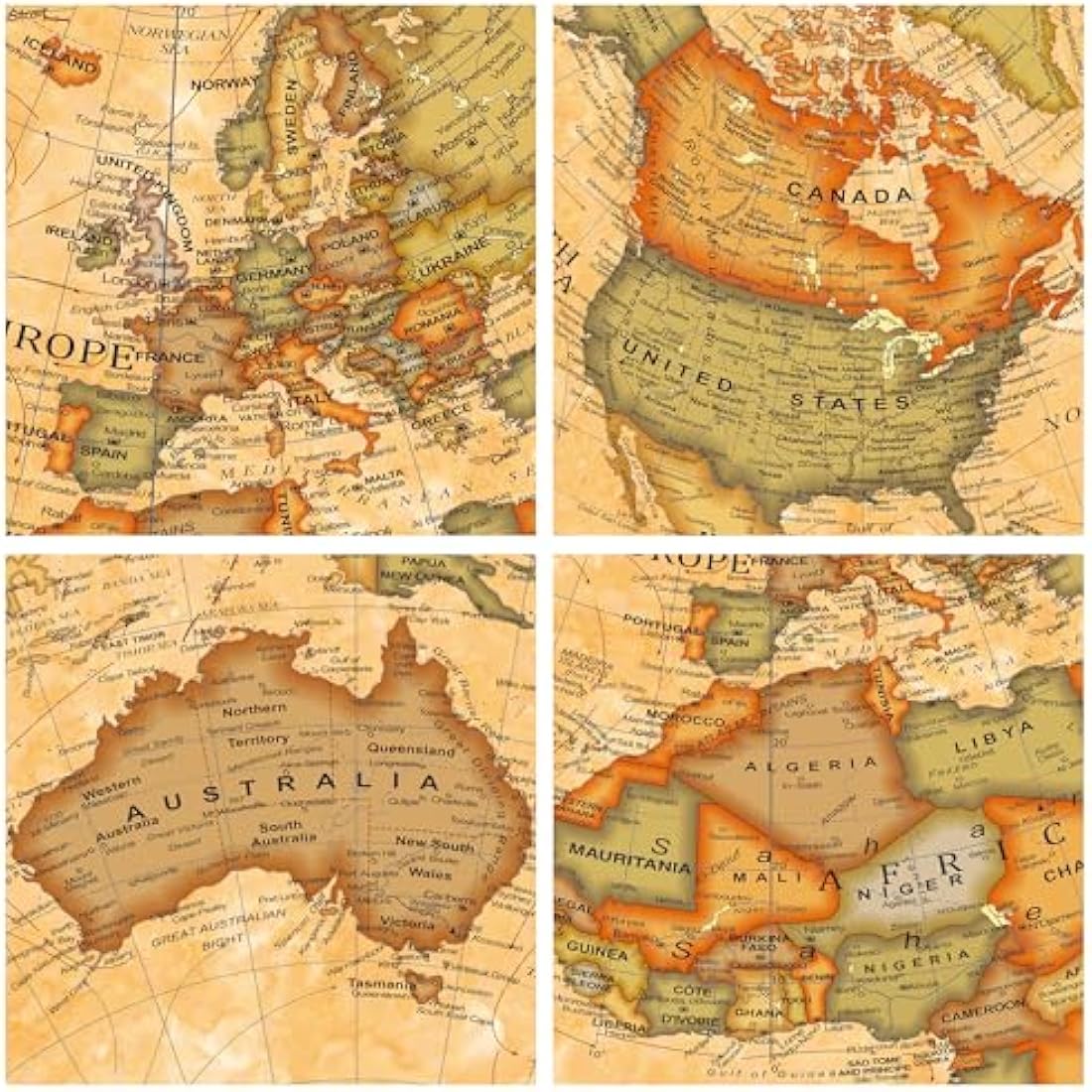 EXERZ 30cm Antique Globe With A Wood Base - World Globe Rotating Vintage Colour Modern Map -Decorative 30cm Diametre Large