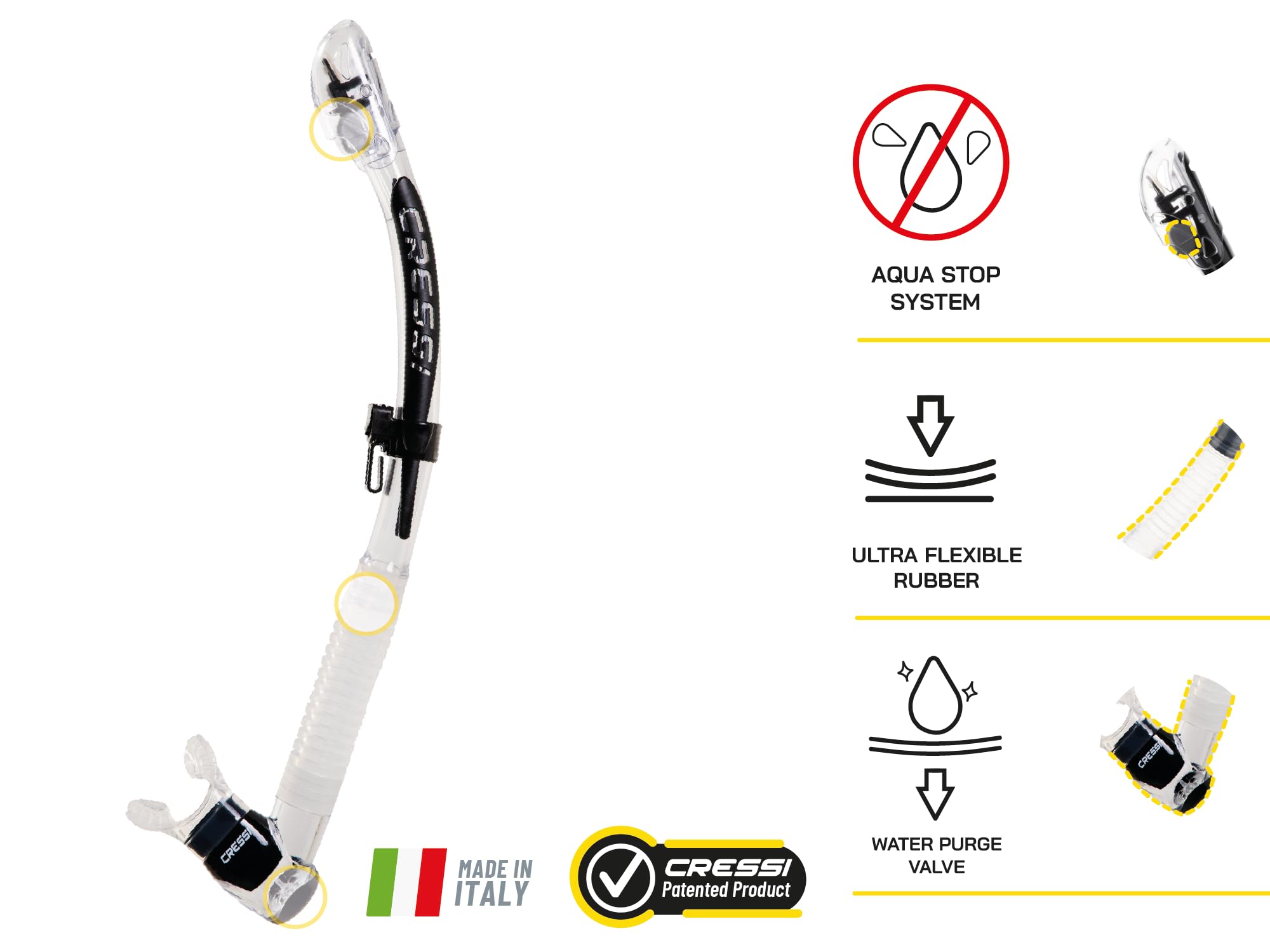Cressi Itaca Ultra Dry Snorkel - Snorkel Dry for Free Diving and Snorkeling, Transparent/Metal Blue, One Size, Unisex Adult