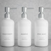 KIBAGA Stylish Shampoo and Conditioner Dispenser Set of 3-21oz Shower Soap Bottles with Pump Labels Easy to Refill Body Wash Dispensers for an Instant