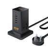TESSAN USB C Fast Charger Plug, GaN PD 65W 6-Port USB Charging Hub with 2 AC Outlets, Desktop Multi Charger Block with 2m Extension Cord, Tower