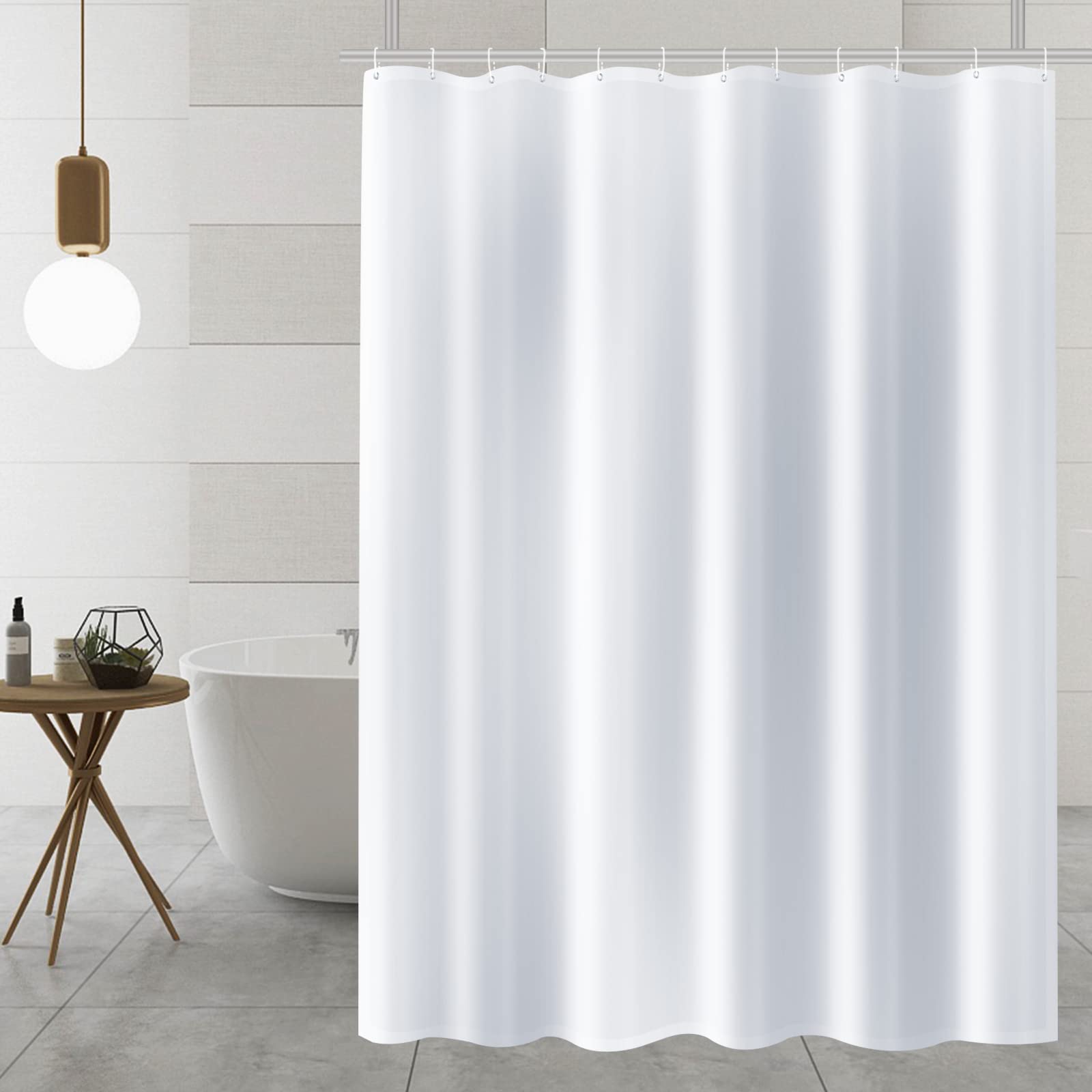 AiQInu Textile Shower Curtain, Polyester Fabric, 180 x 180 cm, Anti-Mould, Waterproof, Washable, White Shower Curtain, with Eyelets and 12 Hooks, for