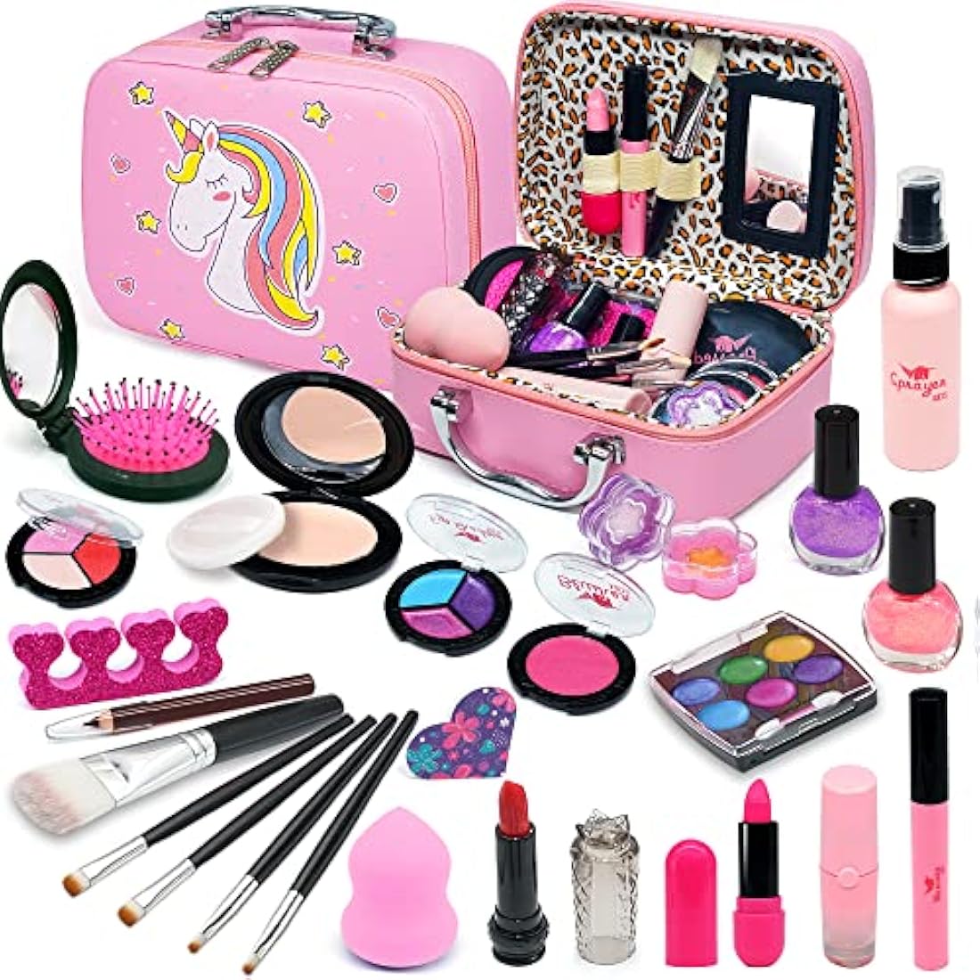 Washable Kids Makeup Girls Toys - Real Makeup Set Make Up Kits for Children Kids Girls Princess Glamour Girl Pretend Play Makeup Kit Christmas Birthday Gifts Toys for 3 4 5 6 7 8 9 10 Year Old Girl