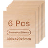 ROWOOD Basswood Plywood Sheets 6PCS 420x305x3mm A3 Laser Engraving Materials Plywood Board for Model Making DIY Wooden Crafts Ideal for Laser Cutting