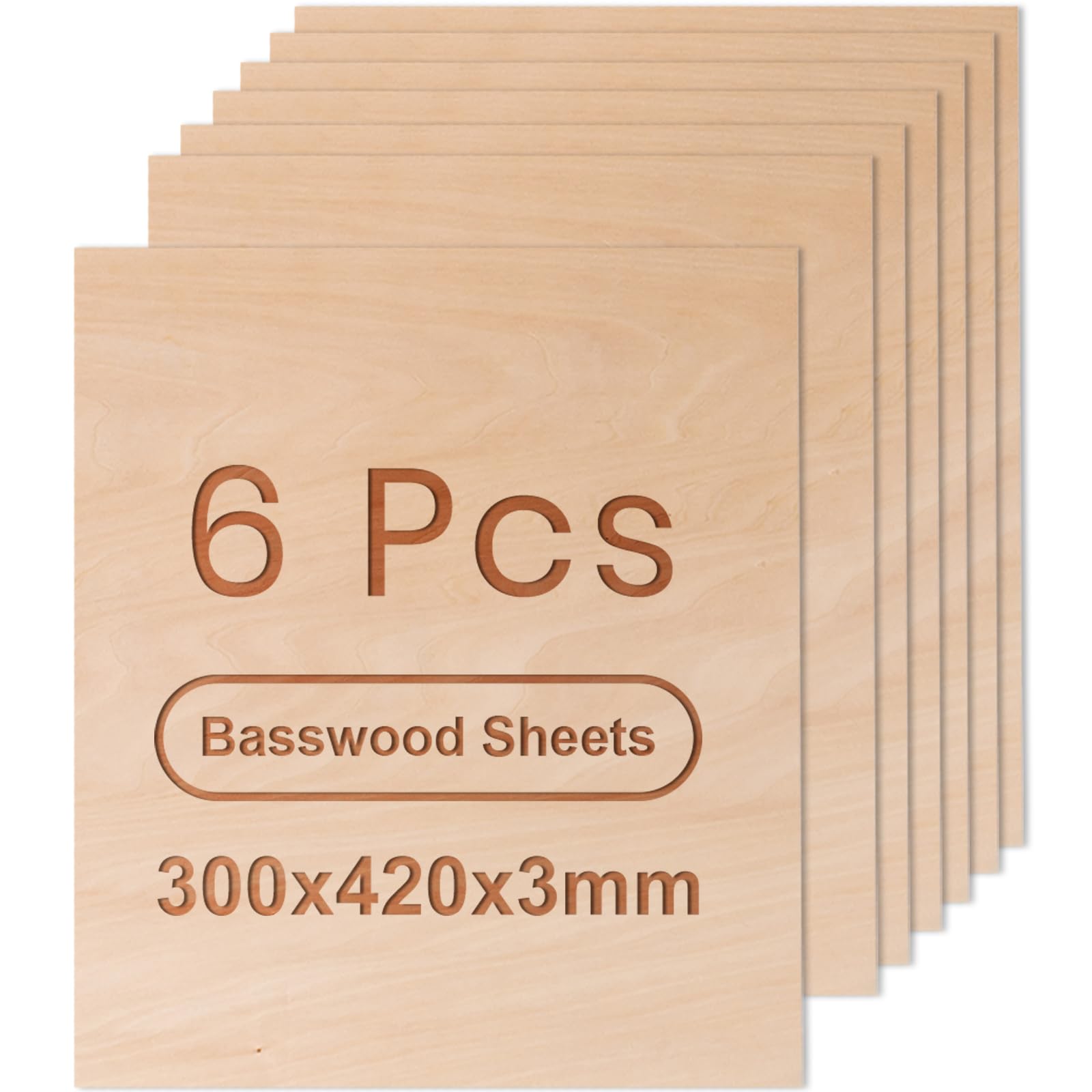 ROWOOD Basswood Plywood Sheets 6PCS 420x305x3mm A3 Laser Engraving Materials Plywood Board for Model Making DIY Wooden Crafts Ideal for Laser Cutting
