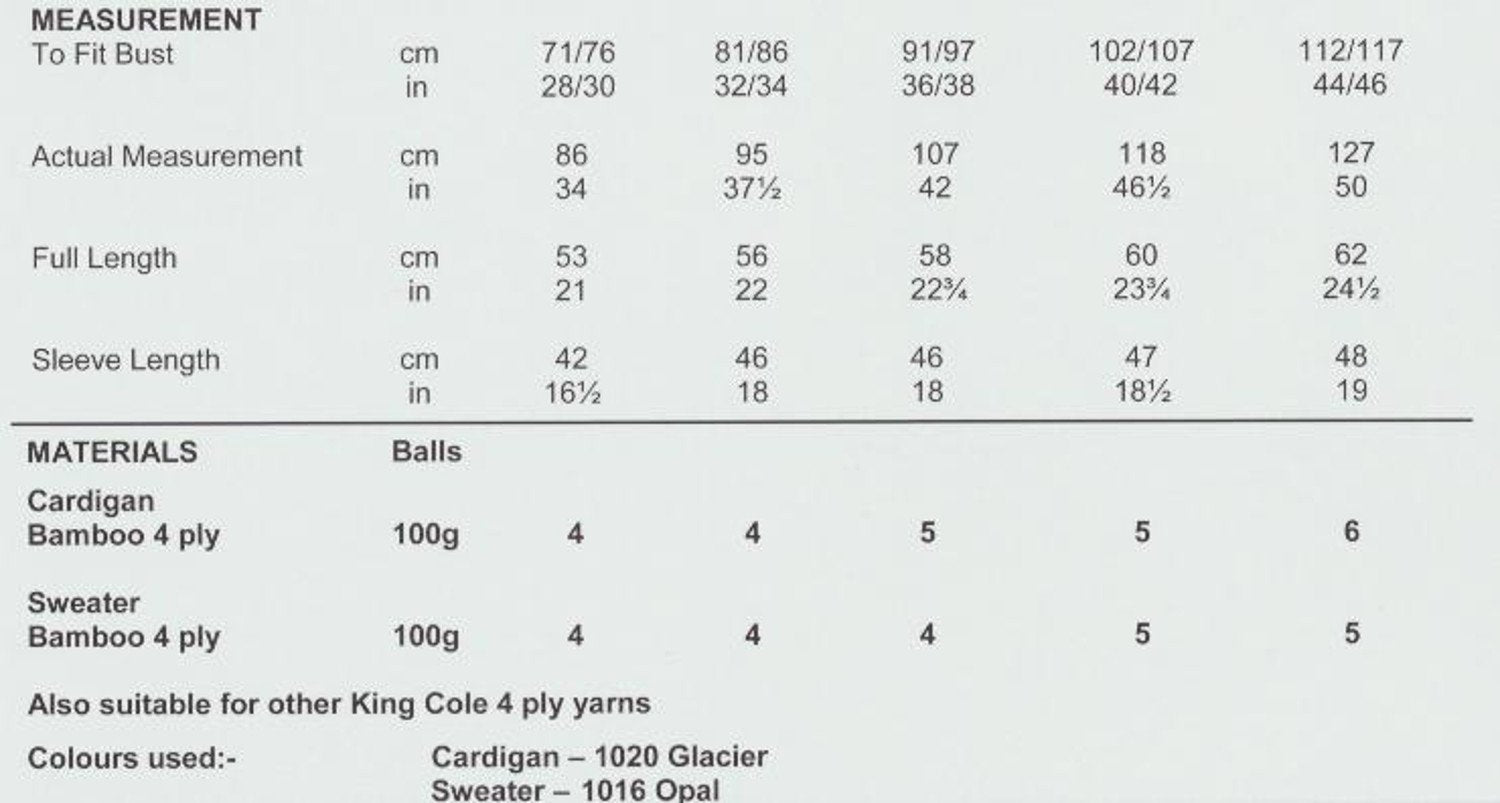 King Cole 4 Ply Pattern - 3921 Womens Cable Knit Cardigan and Jumper by King Cole