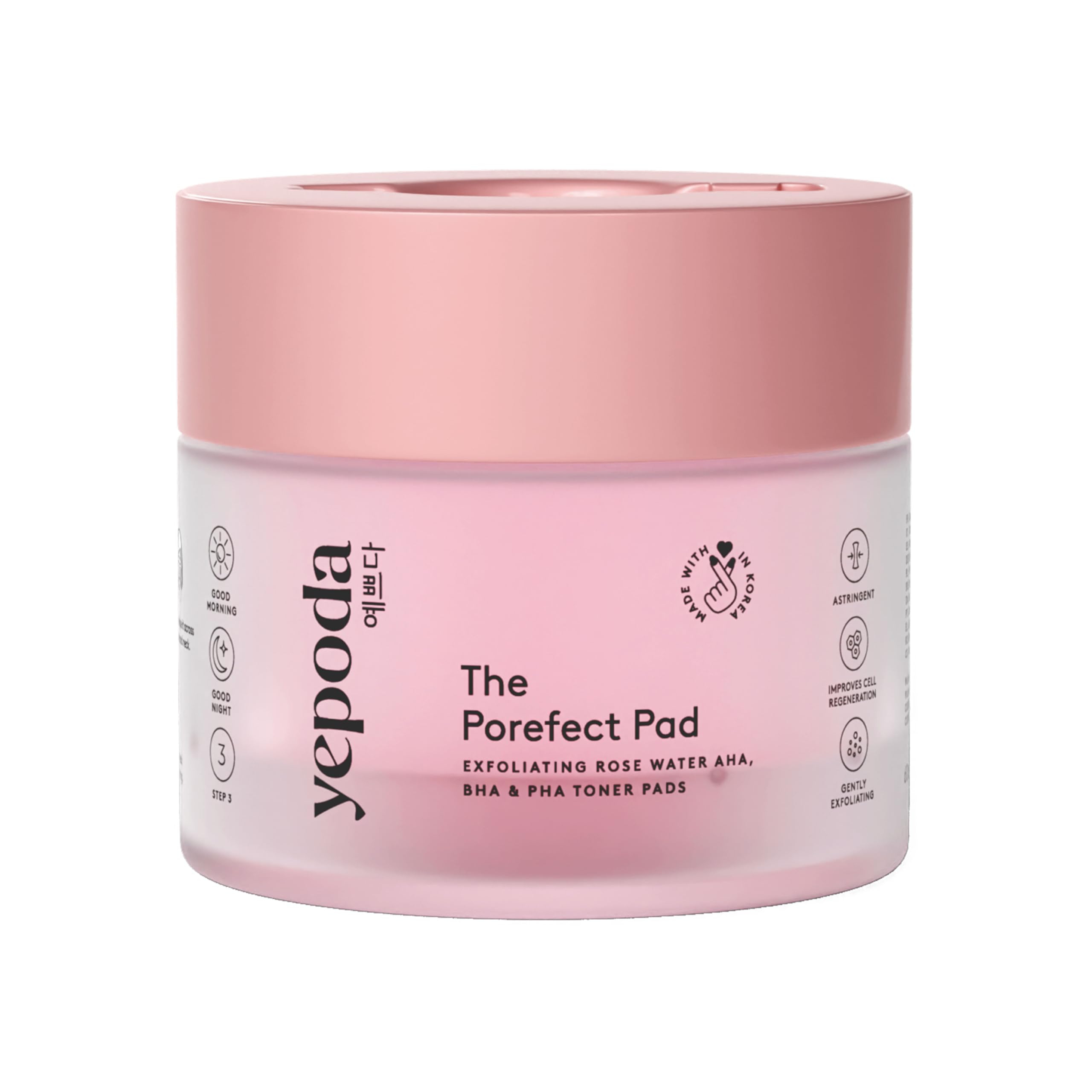 Yepoda The Porefect Pad, Exfoliating Rose Water AHA, BHA & PHA Toner Pads, Gently exfoliating & Pore Refining, Vegan Korean Toner-Pads for All Skin