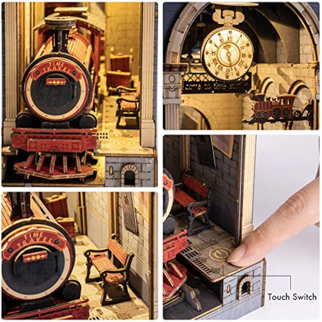 ROBOTIME Wooden Book Nook Dollhouse Kit, DIY Wall Hanging Miniature Room, Puzzle House Model Building Kits with LED Lights, Home, Bookshelf Decor (Time Travel)