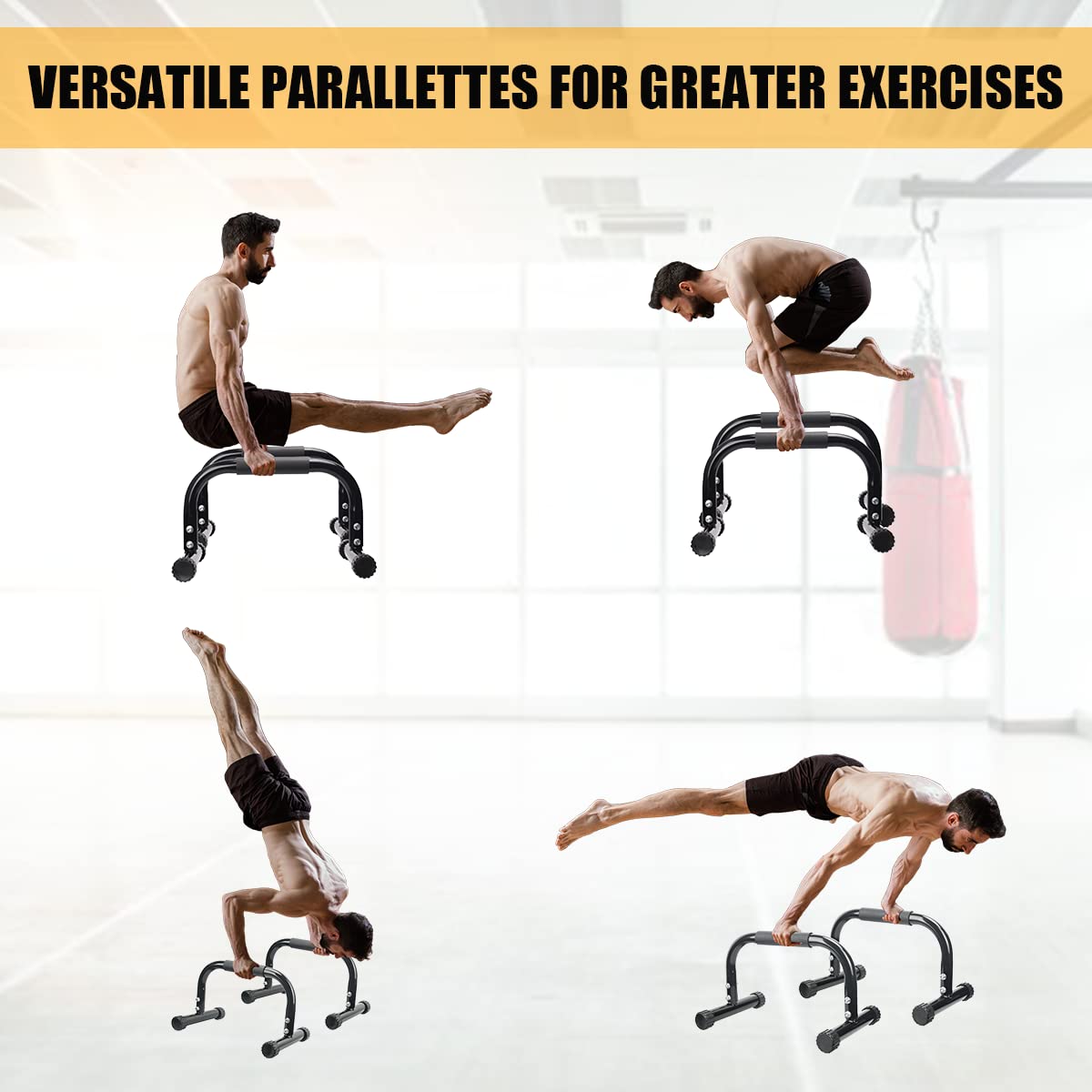 KingMile Parallettes Bars, Push Up Bars Strength Training For Handstands, Full Planche & Dips, Calisthenic, [16.6x10x10in] Push Up Stands Handle for