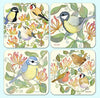 GARDEN BIRDS on HONEYSUCKLE - Emma Ball Colourful Coaster Set x 4