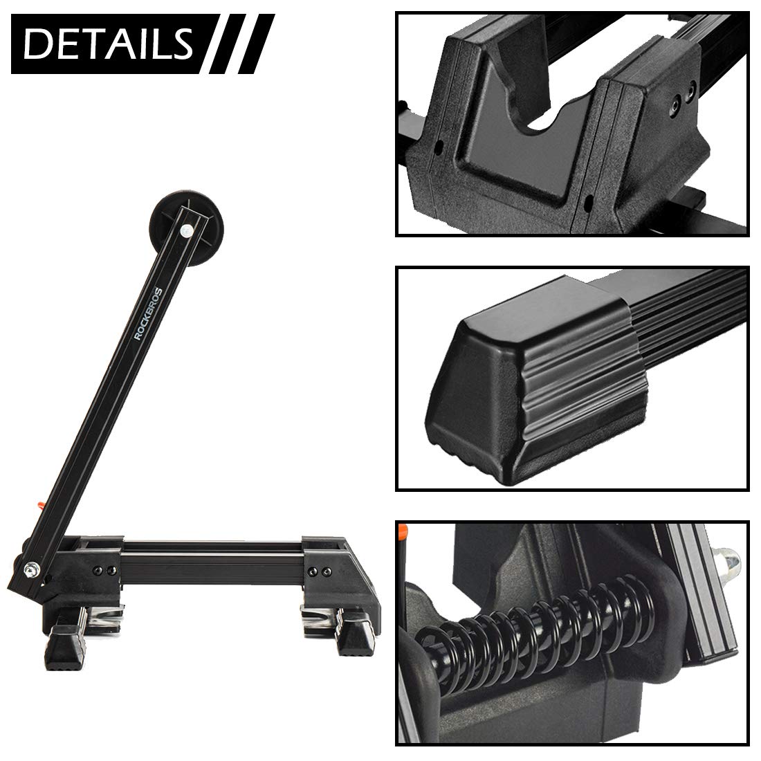 ROCKBROS Foldable Bike Stand Portable Bicycle Storage Holder Floor Parking Rack Aluminium Alloy Easel Park and Repair for MTB Road Bike Ebike Black