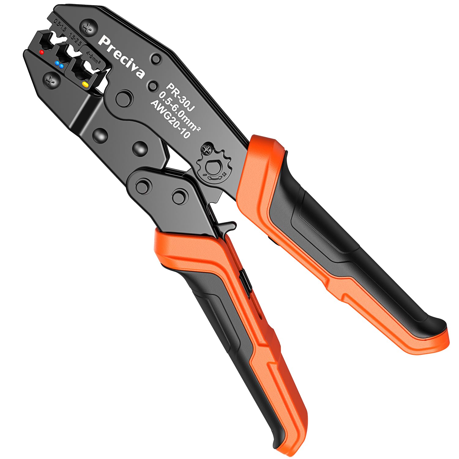 Ratchet Crimping Plier, Preciva Insulated Wire Terminal Crimp Tool, AWG20-10 (0.5-1.5mm?) (1.5-2.5mm?) (4-6mm?), Electrical Crimper Pliers for