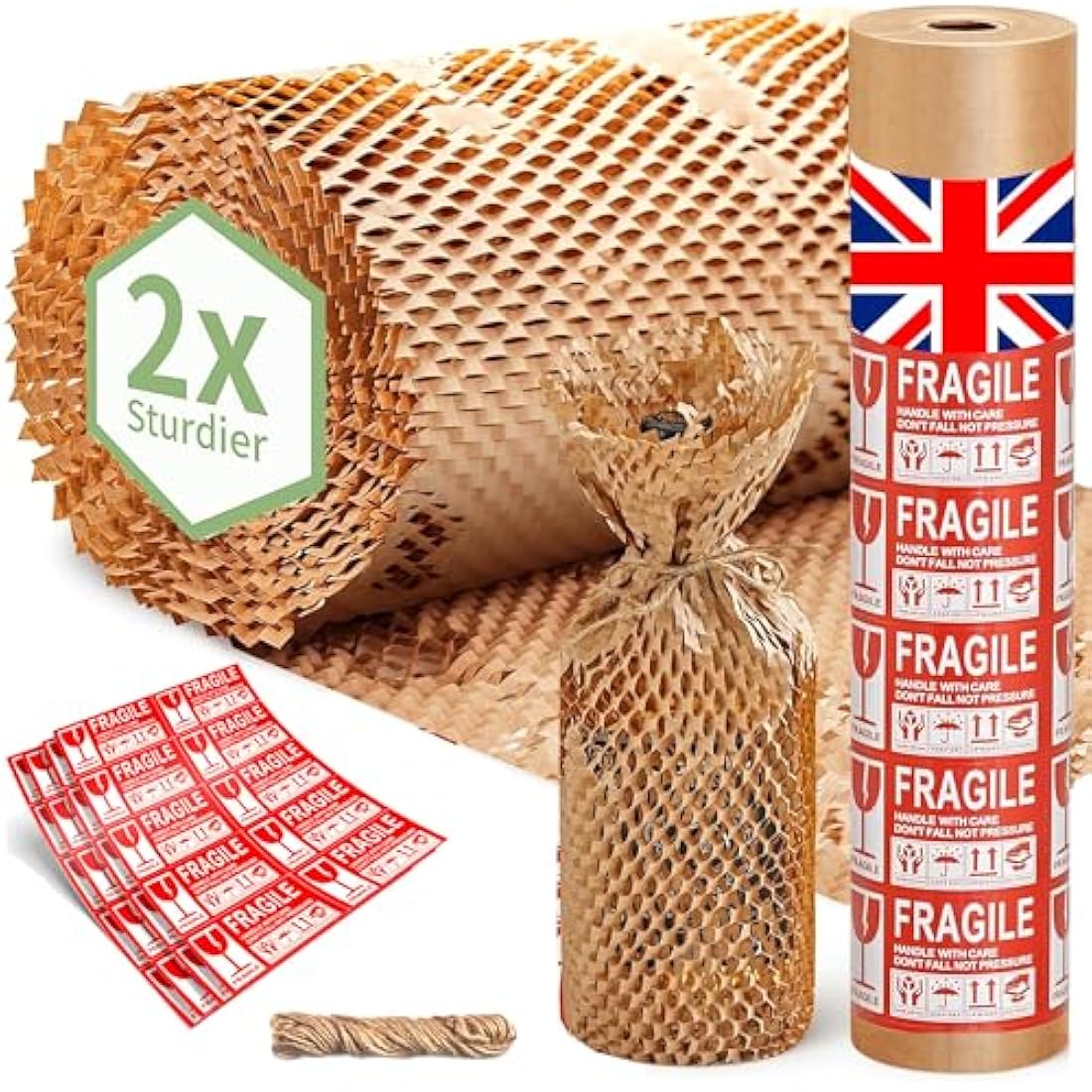 ecoTru UK Honeycomb Packing Paper 36cm x 40m, British Brand Bubble Wrap for Moving House Essentials, Small Business Packaging for Shipping Wrapping & Void Fill, Recyclable & Biodegradable