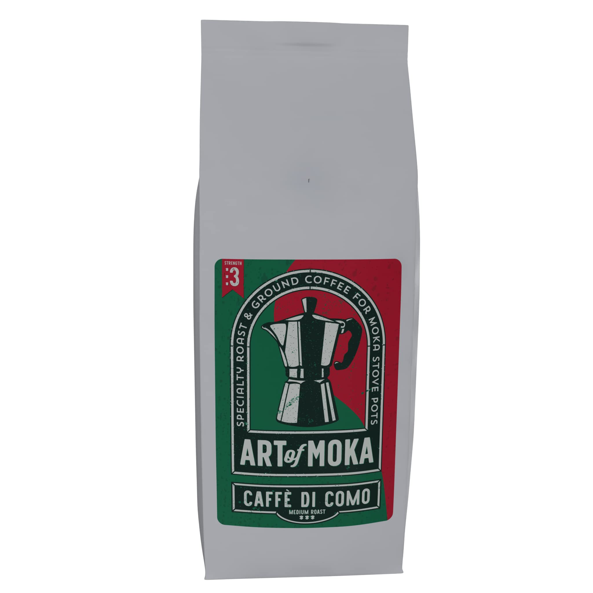 Strong Moka Ground Coffee 1kg - Medium Roast - For Italian Moka Stovetop Pot Coffee Makers - Art of Moka - Caffe di Como Espresso - Strength 3