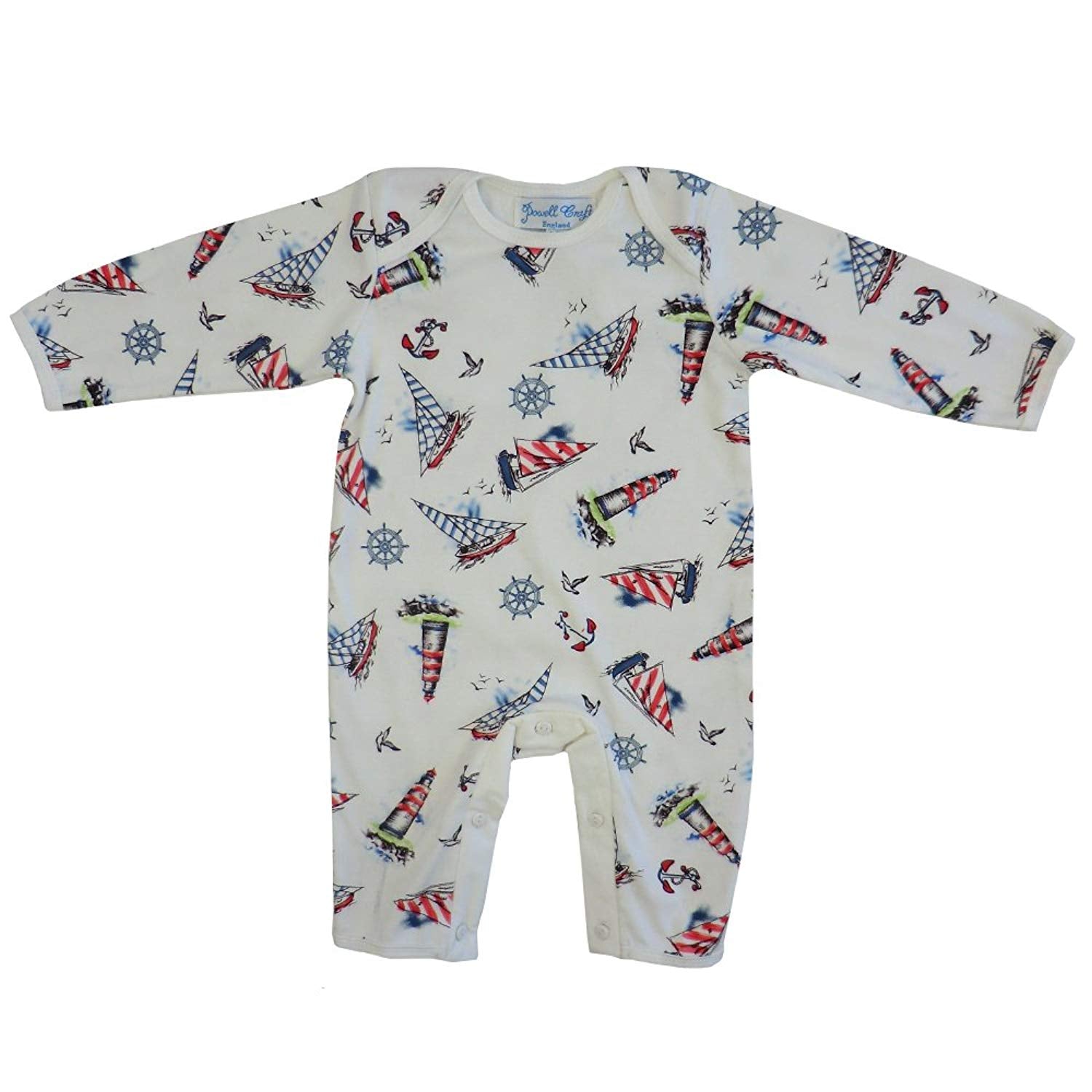 Powell Craft Baby Boys Cotton Nautical Jumpsuit/Babygrow. White