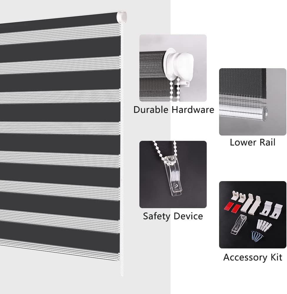 Zebra Roller Blind Day Night Window Blind Light Filtering 60x230cm Dark Grey Kokorona