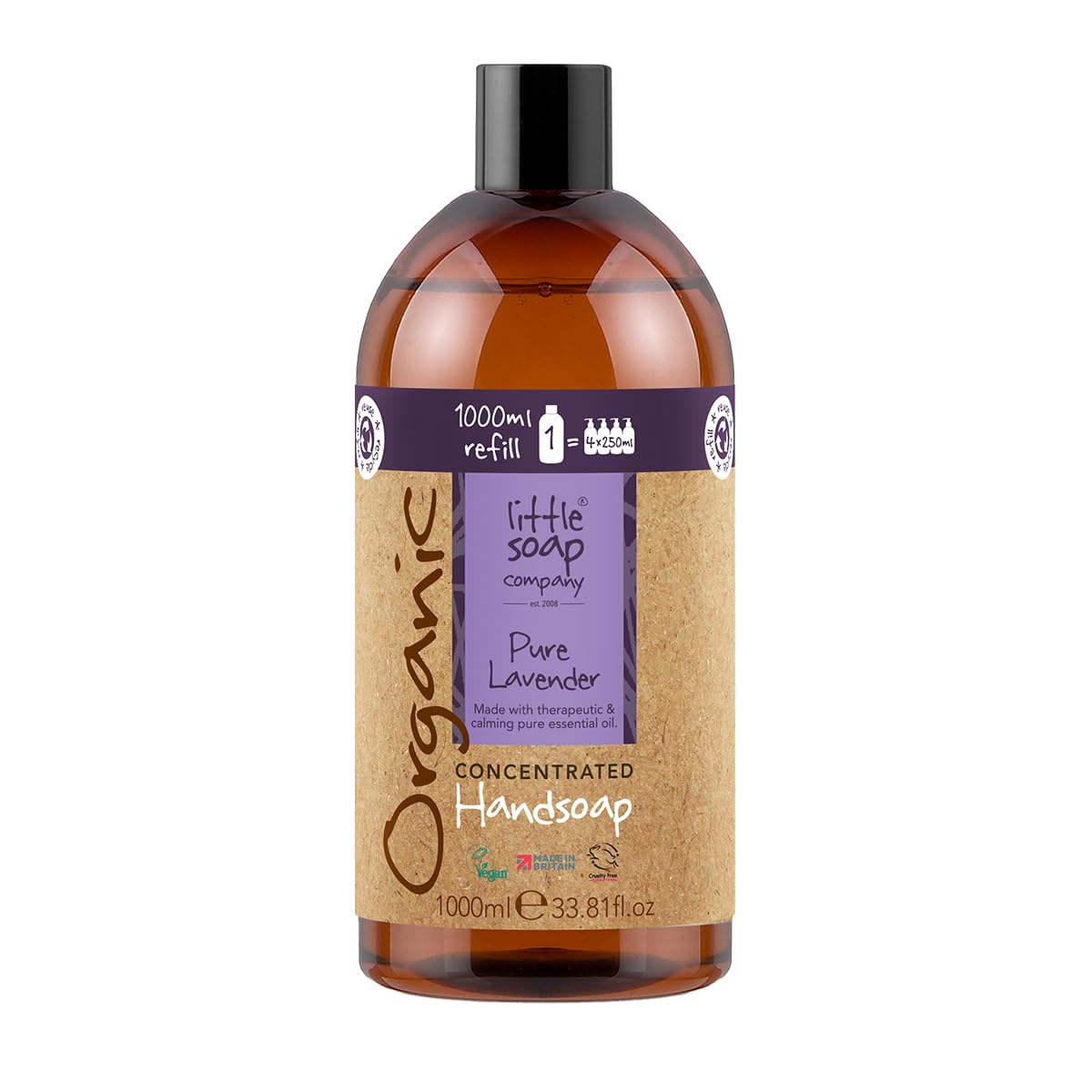 Little Soap Company Organic Pure Lavender Hand Soap Refill ? 1L Concentrated Liquid Soap, Natural, Vegan, Cruelty-Free Hand Wash