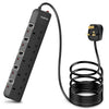PARTH 2M Black Extension Lead Surge Protection - 5 Gang Multi UK Plug Extension Socket with Switches - 2 Metre Long Heavy Duty Cord Extension Cable-