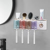 Toothbrush Holder Wall Mounted, Toothbrush Holders for Bathroom with Toothpaste Dispenser, Toothbrush Holder with 4 Cups and 8 Toothbrush Slots
