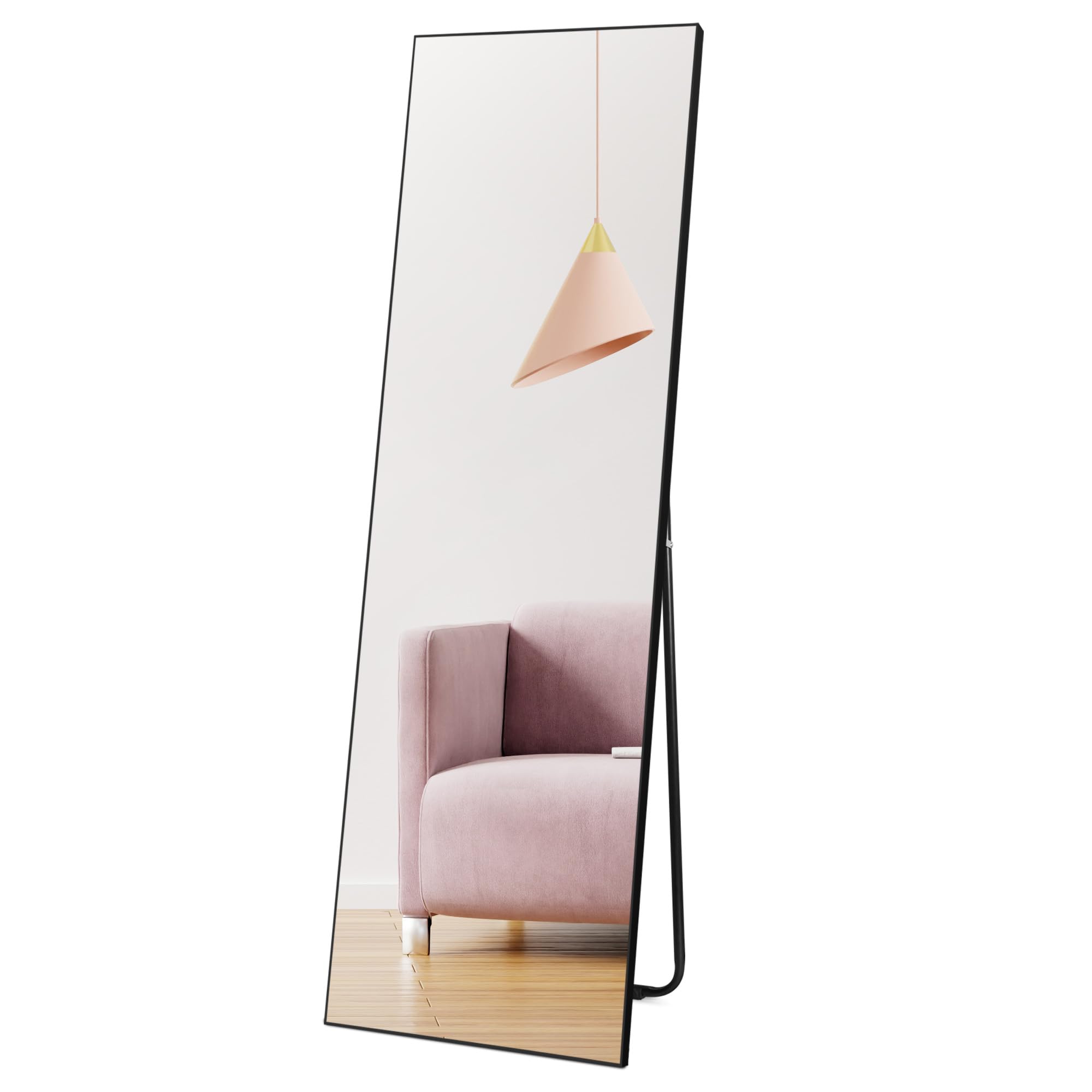 Hoikwo Full Length Mirrors 59x16 inches,Standing Mirror 150x41cm with Black Frame for Bedroom, Living Room or Bathroom
