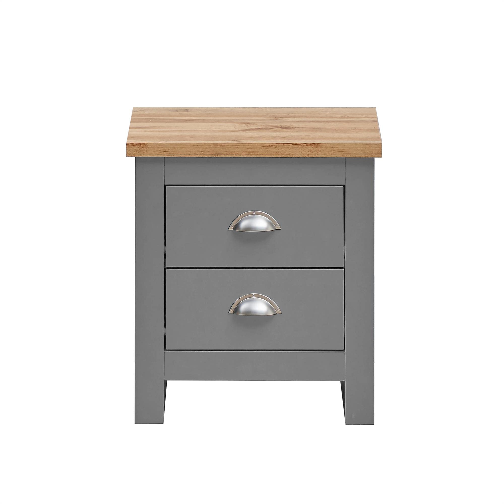 Timber Art Design UK Lisbon 2 Drawer Chest Bedside Cabinet Storage Unit Nightstand Table Modern Furniture for Living Room, Bedroom, Hallway, Grey Oak