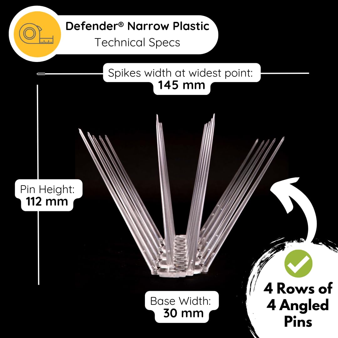 Defender Bird Spikes | Wide Plastic Pigeon Deterrent | 5 Metres with Defender Fixing Silicone.