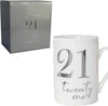 White Bone China Mug with Silver Foil Number - 21 Twenty one 21st Birthday