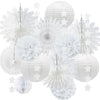 White Paper Christmas Snowflake Decorations White Tissue Paper Pom Poms Flowers Paper Honeycomb Balls Lanterns Star Garland for Winter Christmas