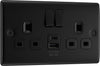 BG Electrical 12W Double Switched Power Wall Plug Socket with Type A and Type C USB Charging Ports, Nexus Metal, Matt Black, 13A, NFB22UAC12B