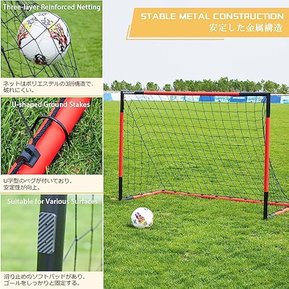 Football Goals Set of 2-KAIHAOWIN Metal Football Goal Frame with All Weather Net for Adult-Quick Assembly Durable Sports Goals for Backyard Indoor/Outdoor Heavy Duty-6'x4'