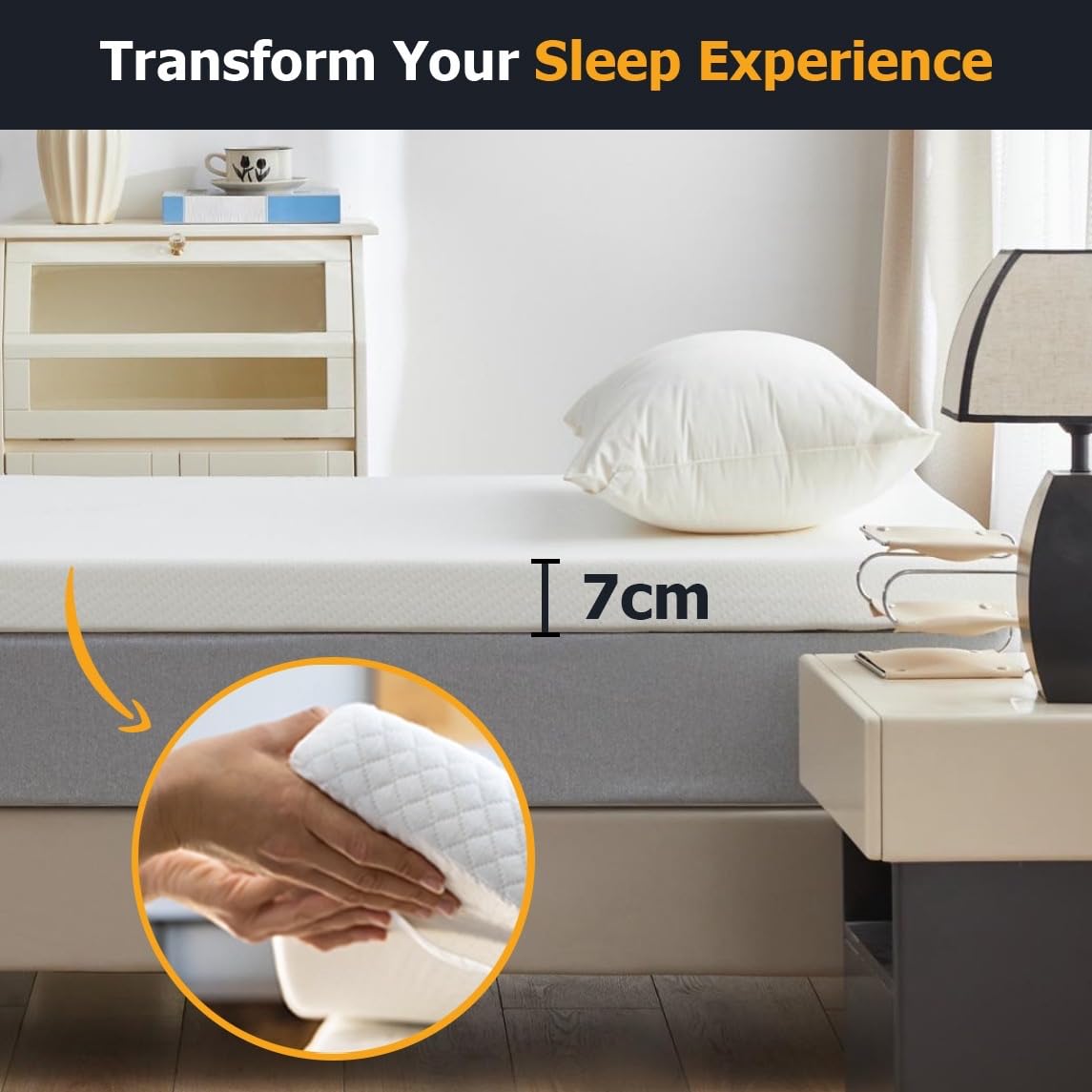 Memory Foam Mattress Topper 4ft/Small Double Bed (7cm Thick) Premium Topper for Comfort & Support, Back & Joint Pain Relief, Cooling Dual-Layer