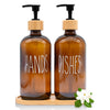 Kitchen Hand and Dish Soap Dispenser Set, 16 oz Glass Liquid Soap Dispenser with Wooden Tray for Kitchen Sink Decor, Bathroom Hand Wash, Refillable