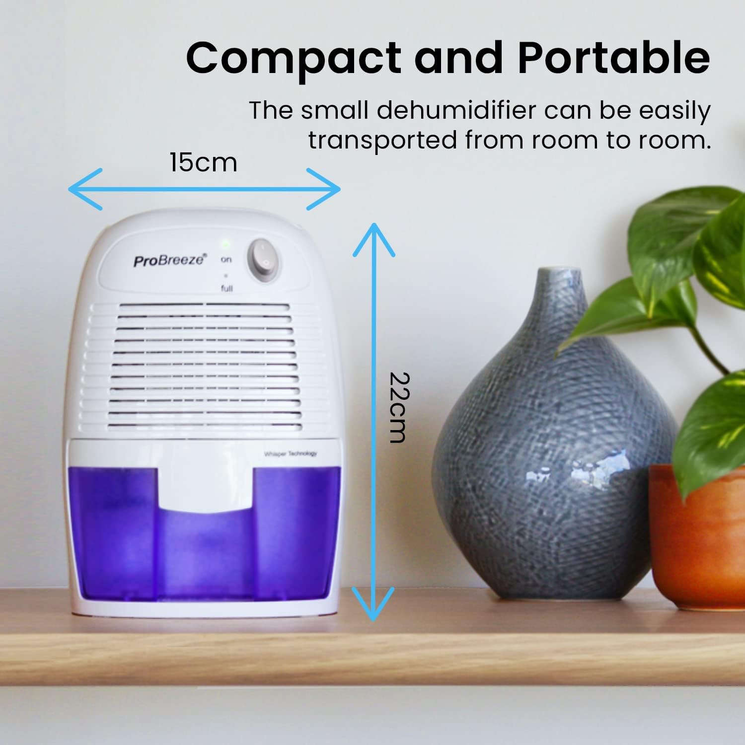 Pro Breeze Dehumidifier 500ml Tank Portable for Damp Mould Moisture Ultra-Quiet