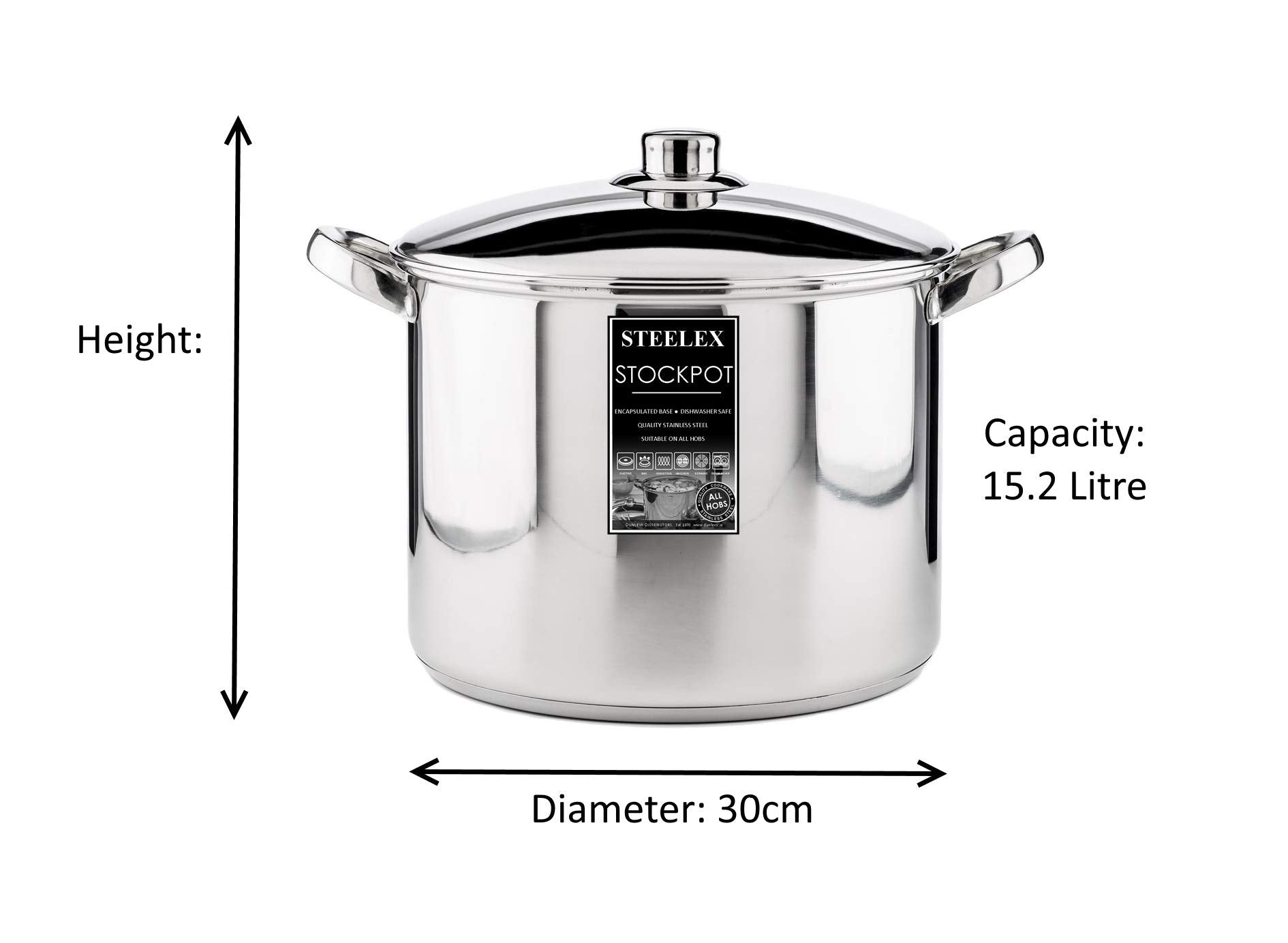 Stainless Steel Induction Stock Pot with Lid Large Deep Casserole Cooking Stockpot Mirror Polished Finish Soup Stew Home Brew Pot (30cm - 15.2 Litre)