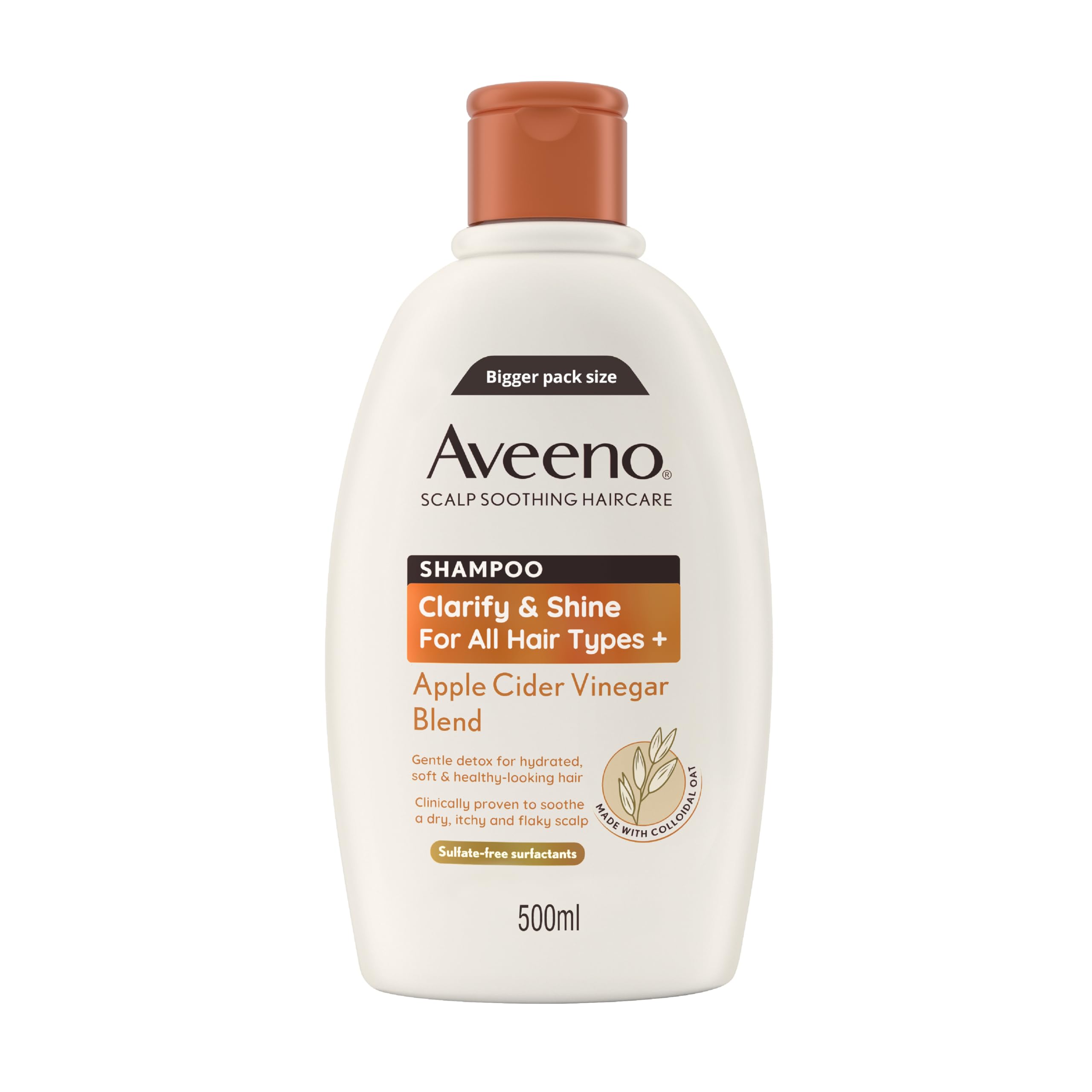 Aveeno Scalp Soothing Haircare Clarify & Shine Shampoo, Apple Cider Vinegar Blend, for All Hair Types, Soothes Dry, Itchy & Flaky Scalp, Clinically