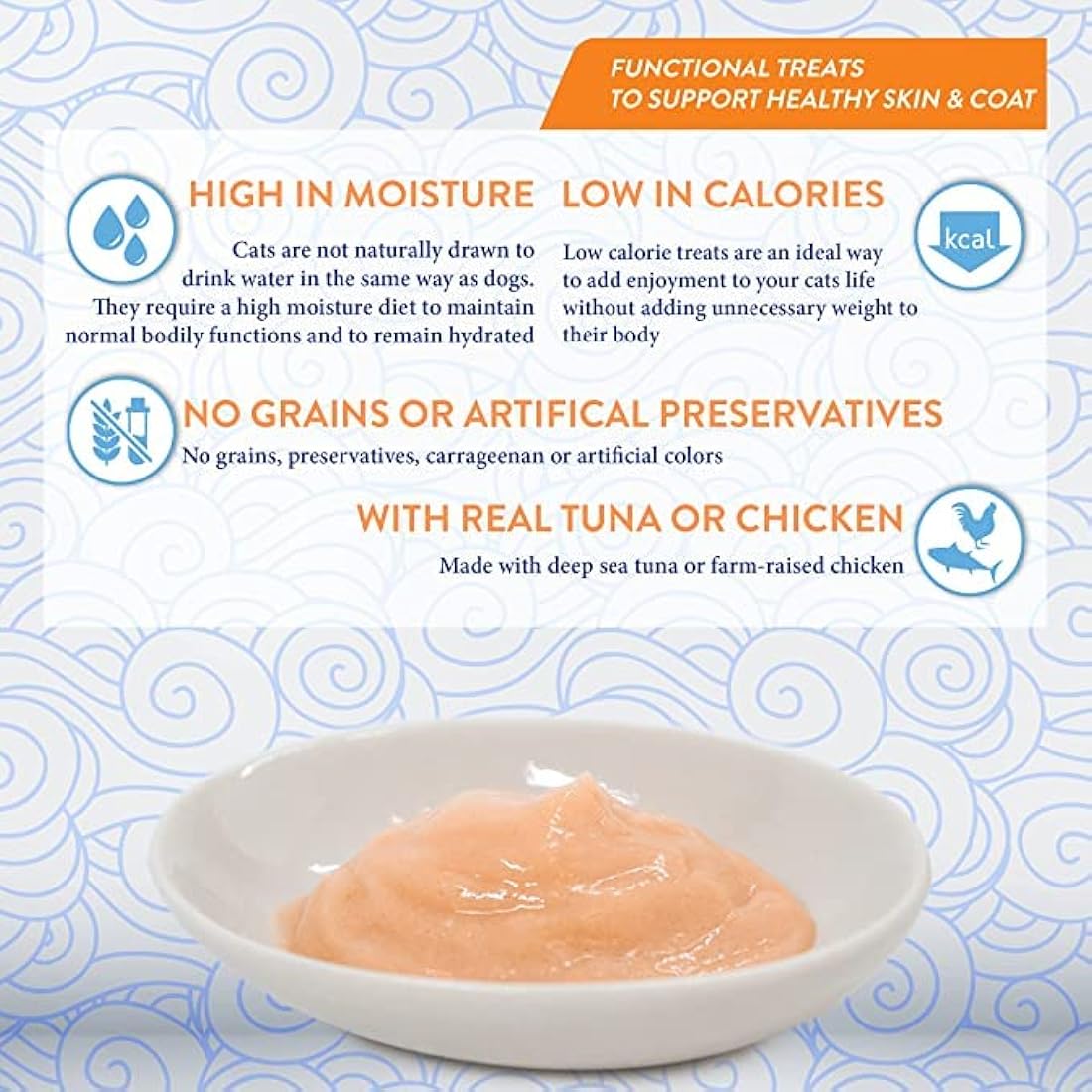 Churu Skin & Coat by INABA Cat Treat - Tuna with Scallop - 12 Packs (48 x 14g total) / Soft & Creamy Treat, Delicious & Healthy Snack, Purée Food Topper, Natural, Grain Free