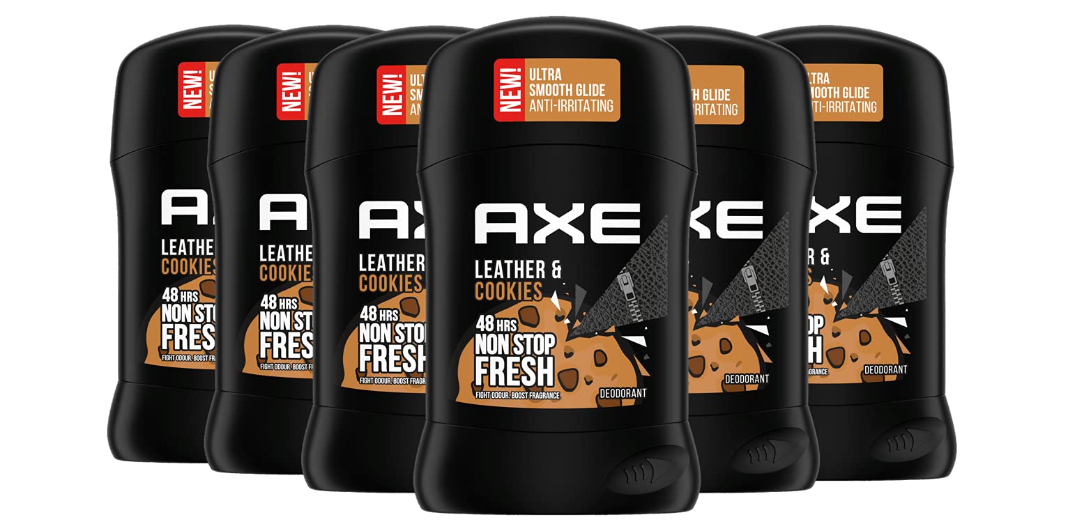 Axe Deodorant Stick Leather & Cookies Deodorant without Aluminium with Long-Lasting Fragrance, Pack of 6 x 50 ml