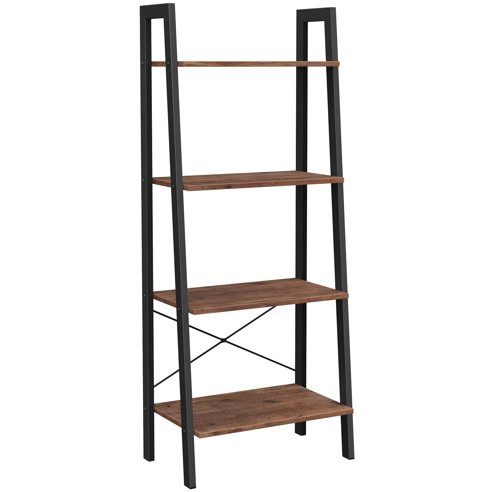 VASAGLE Ladder Shelf, 4-Tier Bookshelf, Bookcase, for Living Room, Bedroom, Kitchen, Home Office, Industrial Style, Steel Frame, Hazelnut Brown and
