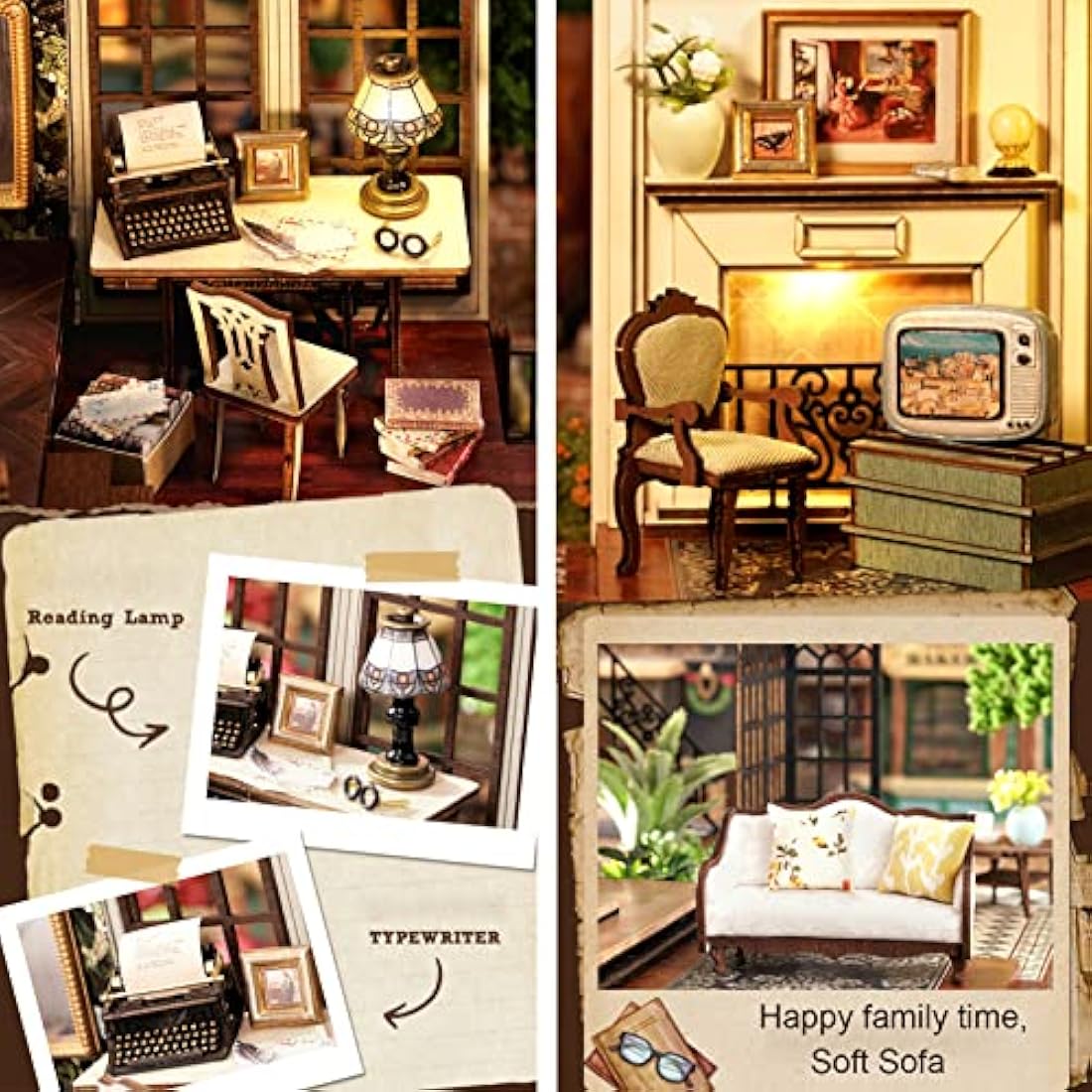 Spilay DIY Miniature Dollhouse Wooden Furniture Kit,Handmade Mini Crafts Modern Villa Model with Dust Cover & Music Box,1:24 Scale Creative Doll House Toys (LV002) (Time Impression)