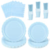 NatNarr 125 Pcs Light Blue Paper Plates and Napkins, Blue Graudation Party Supplies Include Light Blue Scalloped Plates Napkins Cups Straws for Baby