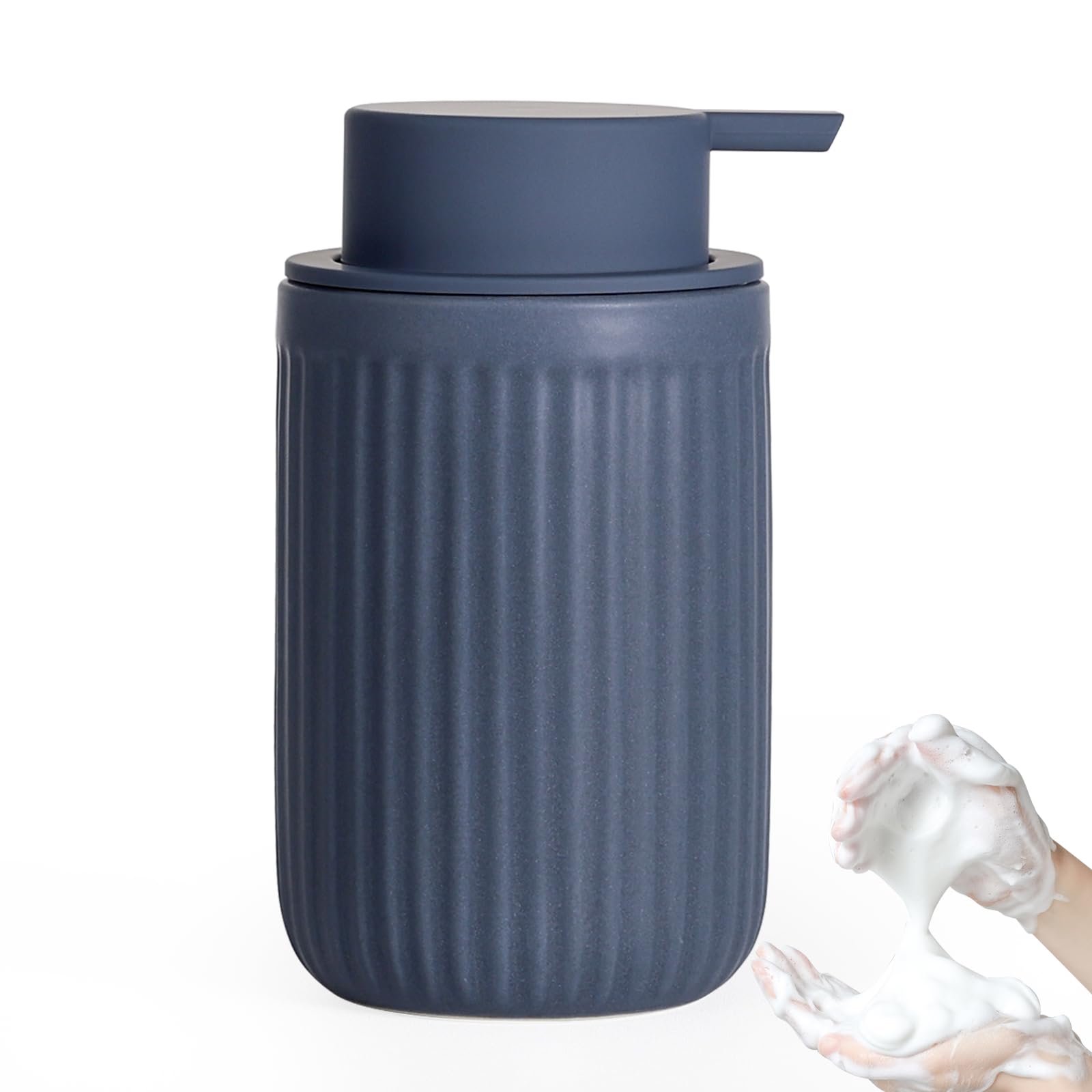 Autumnlife Ceramic Foaming Soap Dispenser - 12oz Matte Blue Foam Hand Soap Dispenser Bathroom, Ceramic Dish Soap Modern Dish Soap Dispenser with Pump
