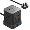 Cube Extension Lead with USB Slots, AUOPLUS 5 Way Power Strip with 4 USB Ports(5V/3.1A), 3250W/13A Black Multi Plug Power Extension Socket,1.5M