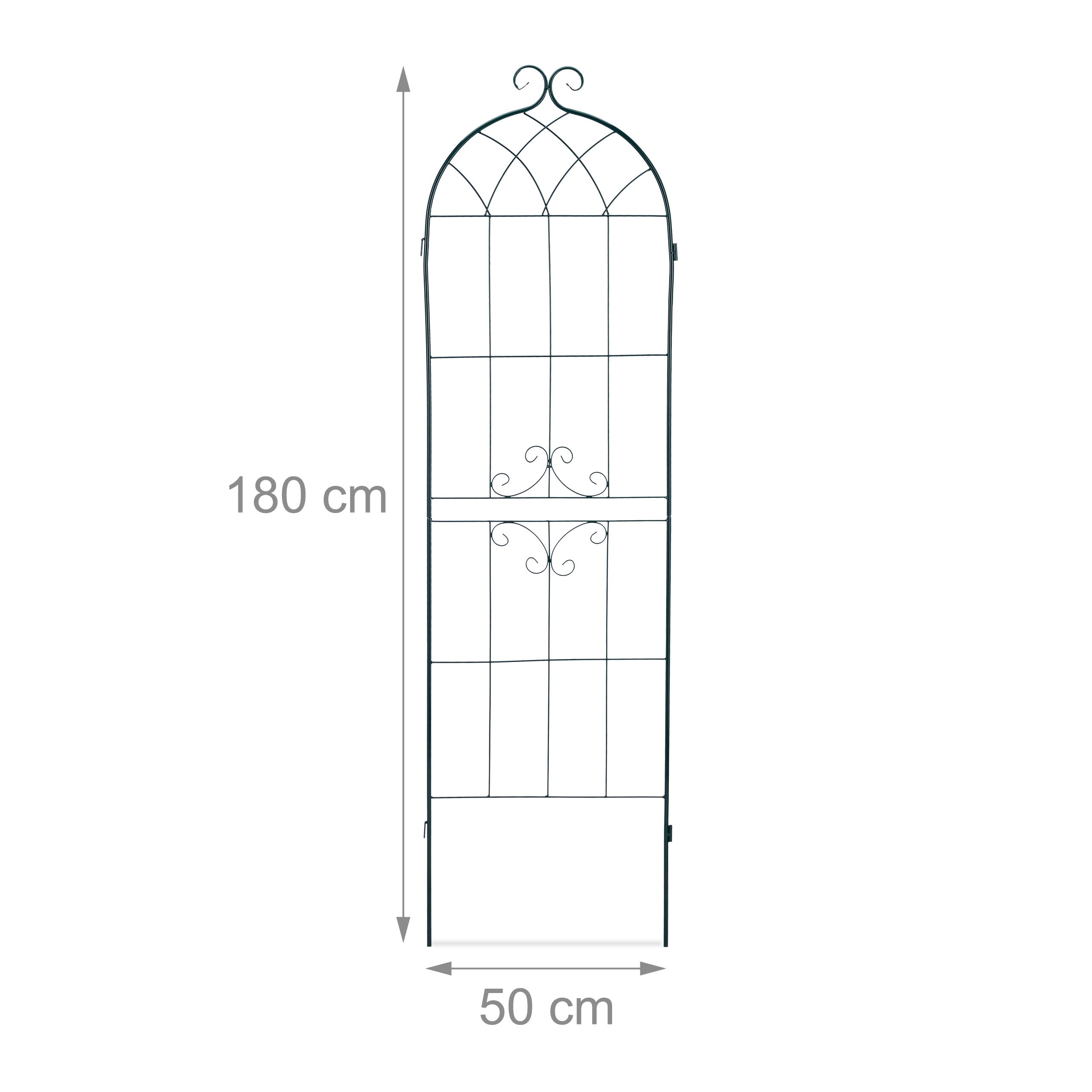 Relaxdays Trellis Set of 2, Metal, 180 x 50 cm, Garden Climbing Aid, Vintage, Curved, Interlocking, Dark Green