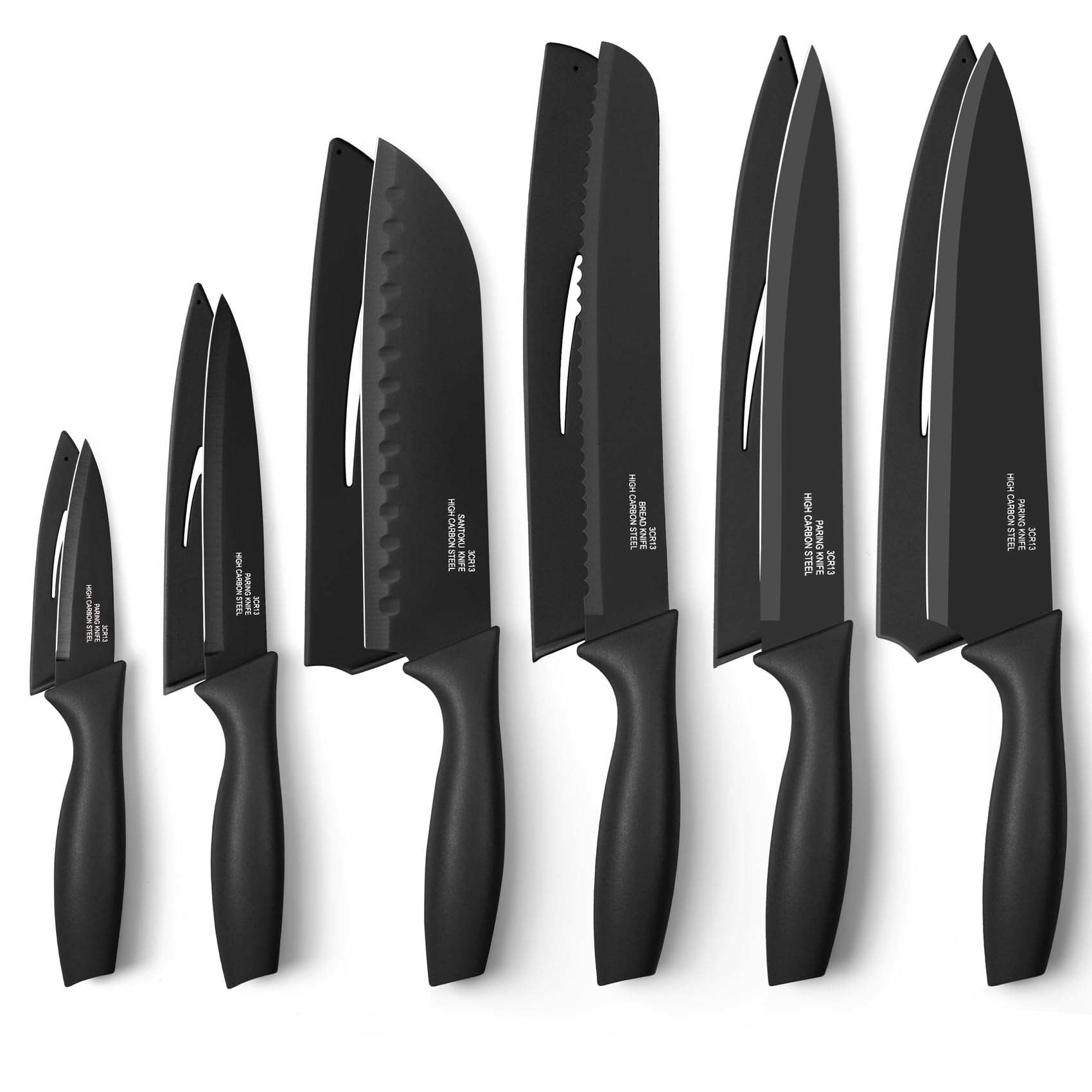 Homikit 6 Pieces Kitchen Knife Set with 6Pcs Covers, Stainless Steel Sharp Knives Including Paring, Utility, Bread, Slicing, Santoku & Chef Knife,