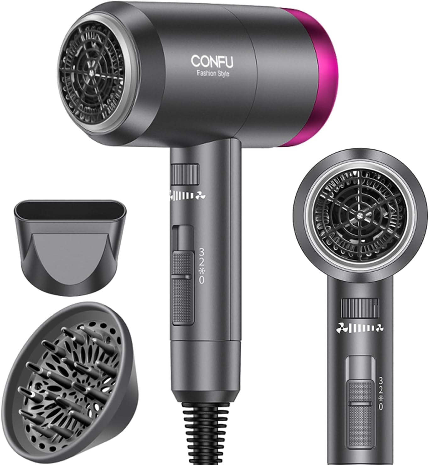 CONFU 1800W HairDryer for Men, Ionic Hair Blow Dryers, Lightweight Hair Dryer with Cool Shot Button & Diffuser & Concentrator for Travel Salon Home