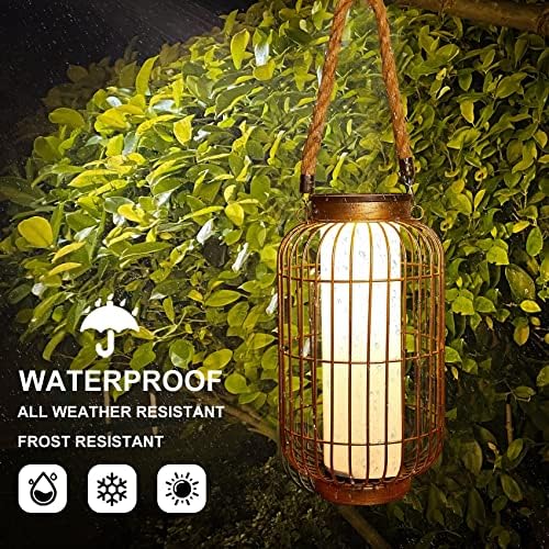 pearlstar Large Solar Powered Lantern Outdoor-Heavy Duty Metal Hanging Lights Decorative Solar Table Lamp Waterproof for Outside Patio Yard Garden Porch Tabletop Decor (Copper)