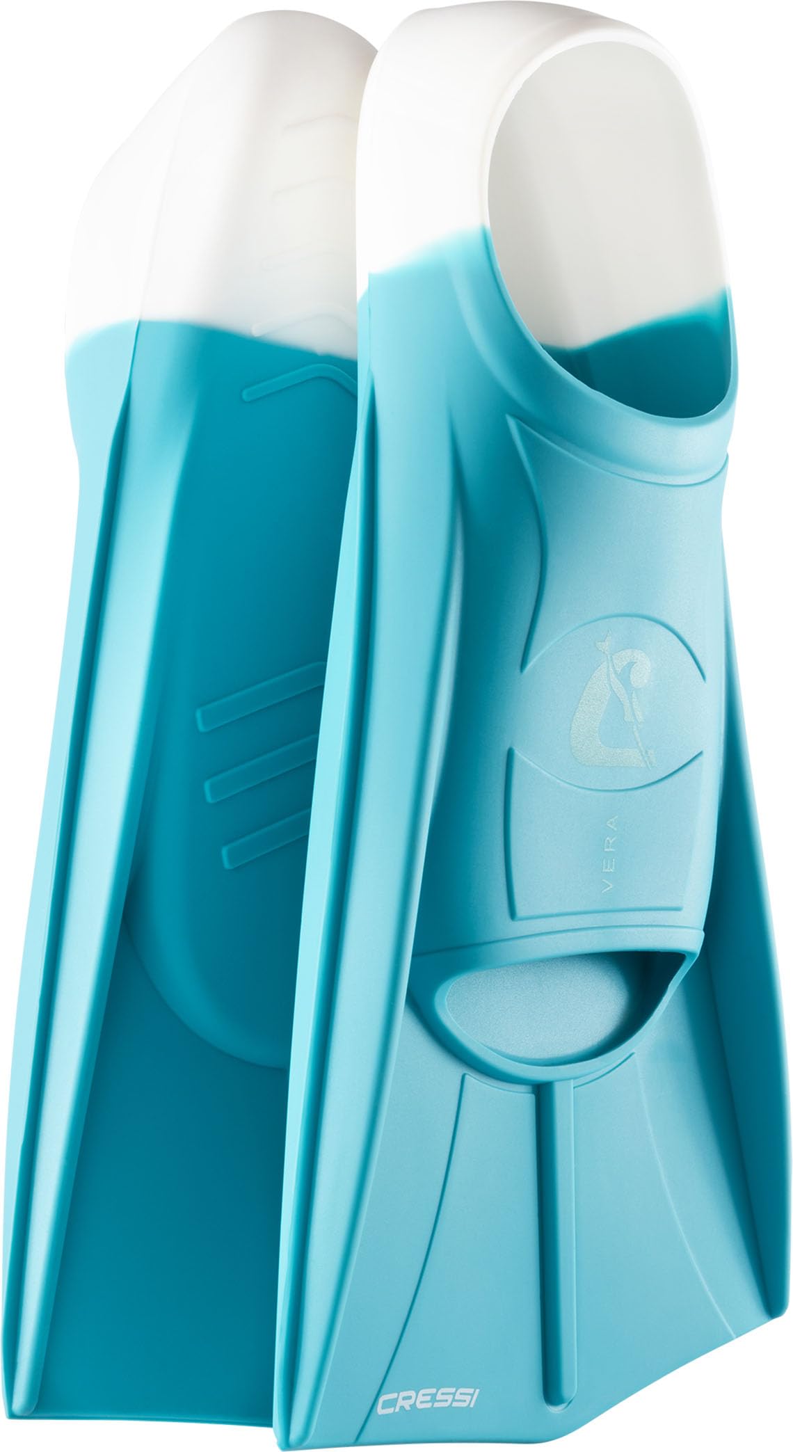 CRESSI Vera Fins Aquamarine/White XL-Unisex 100% Silicone Short Fins Closed Shoe Design, for Swimming, Open Water Training, Swimming Pool,