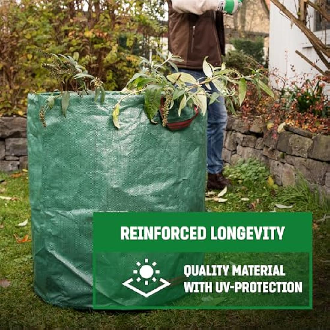 GardenGloss® Garden Waste Bags Heavy Duty with Handles (3pcs) - 272L High Capacity Garden Bag - UV Stable and Water Repellent - Reusable