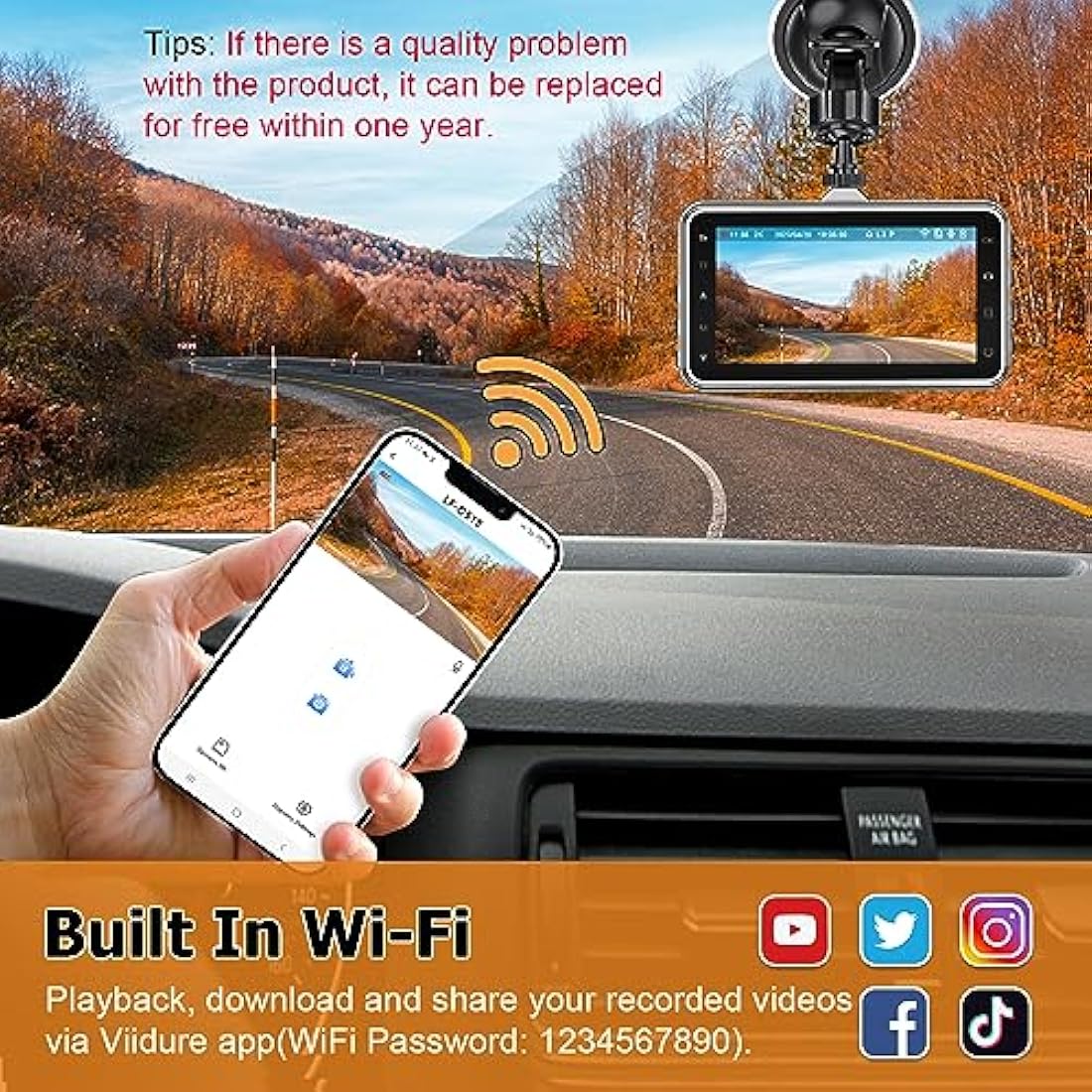 Diamond Lark Dash Cam 2K Front and 1080P Rear Built-in WiFi, Car Camera Dashcam with 32G Card, 3'' LCD Screen, 170°Wide Angle, Night Vision, WDR, 24H Parking Monitor, Loop Recording, G-Sensor