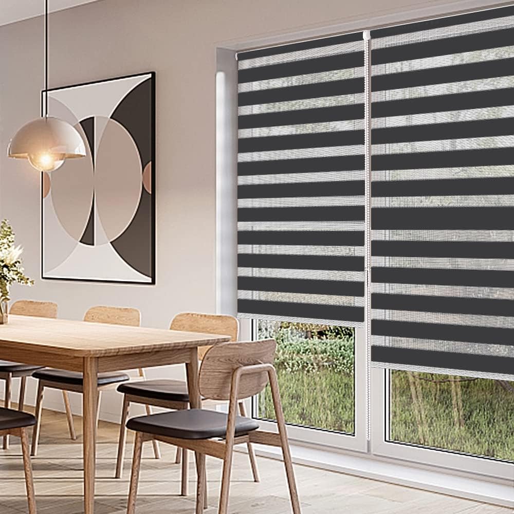 Zebra Roller Blind Day Night Window Blind Light Filtering 60x230cm Dark Grey Kokorona