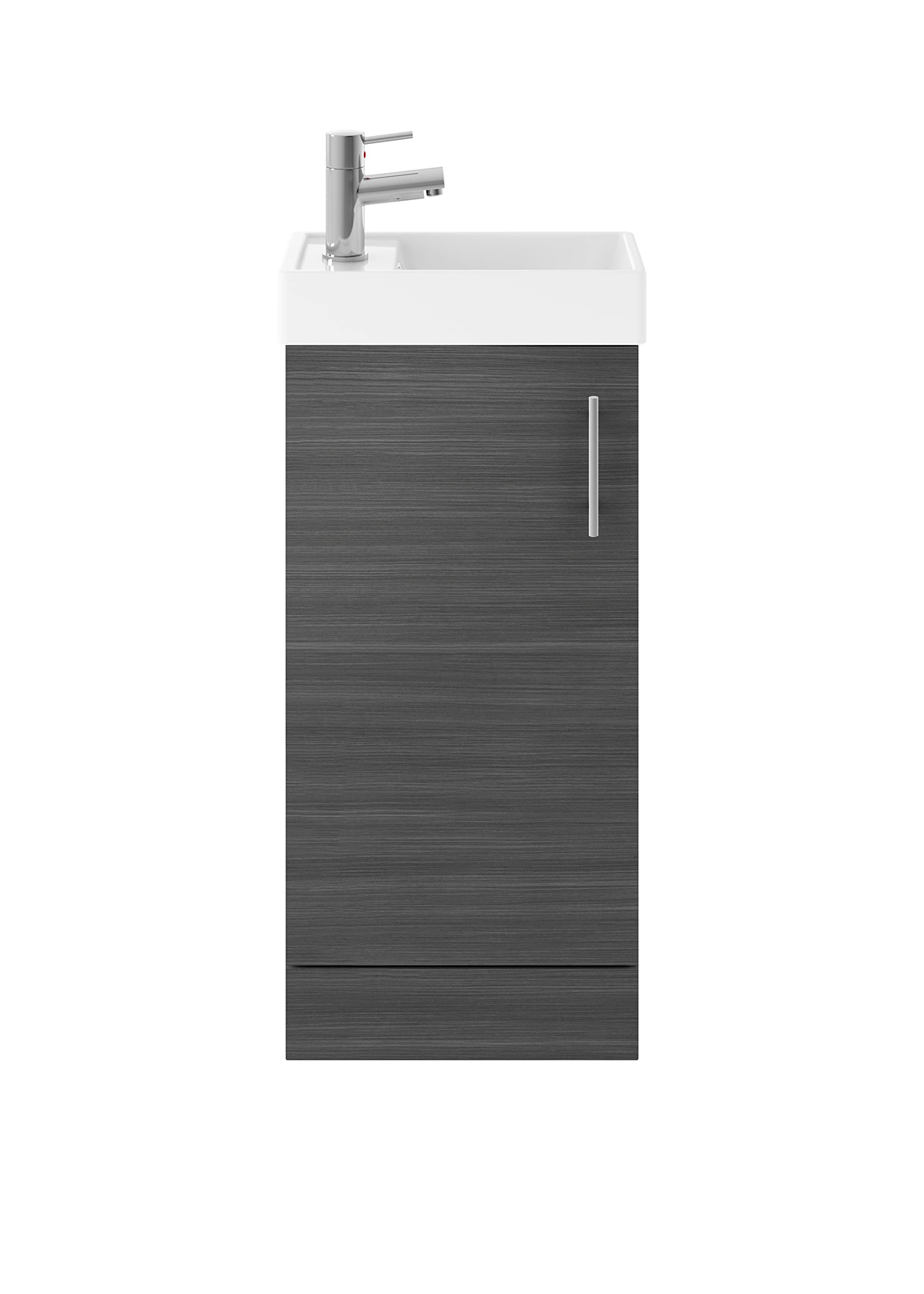 Nuie MIN003 Vault Modern Bathroom Cloakroom Compact Single Soft Close Door Floor Standing Vanity Unit with 1 Tap Hole Ceramic Basin, 400mm, Woodgrain